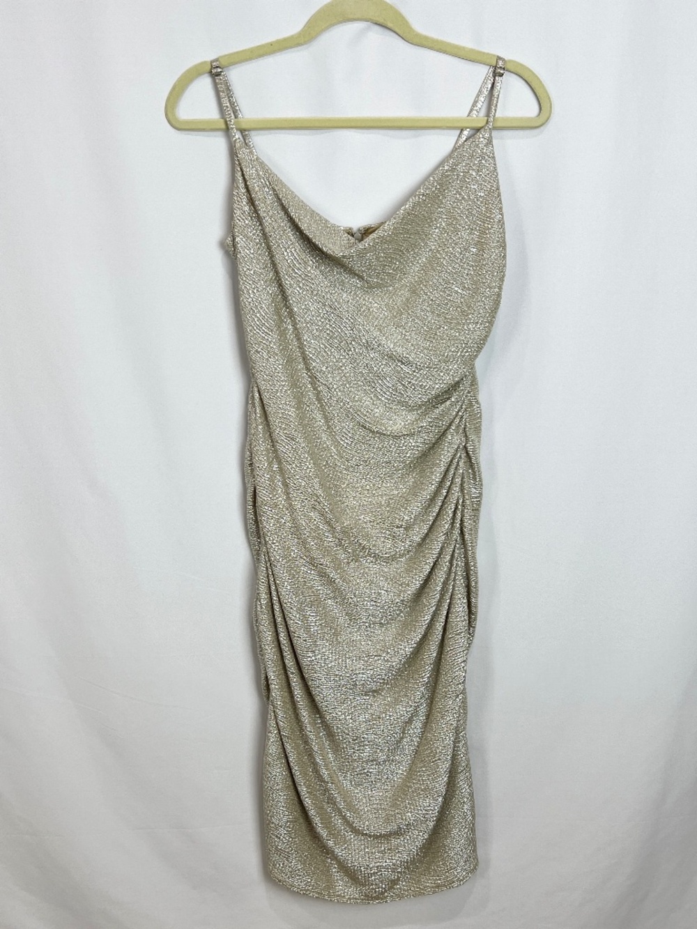 Laundry by Shelli Segal Sequin Cowl Neck Metallic Midi Dress Champagne Size 10